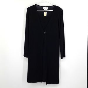 Paquette Too! 10 Black scoopneck long sleeve midi dress button front overlay